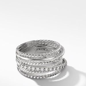 David Yurman Wide Crossover Ring with Diamonds